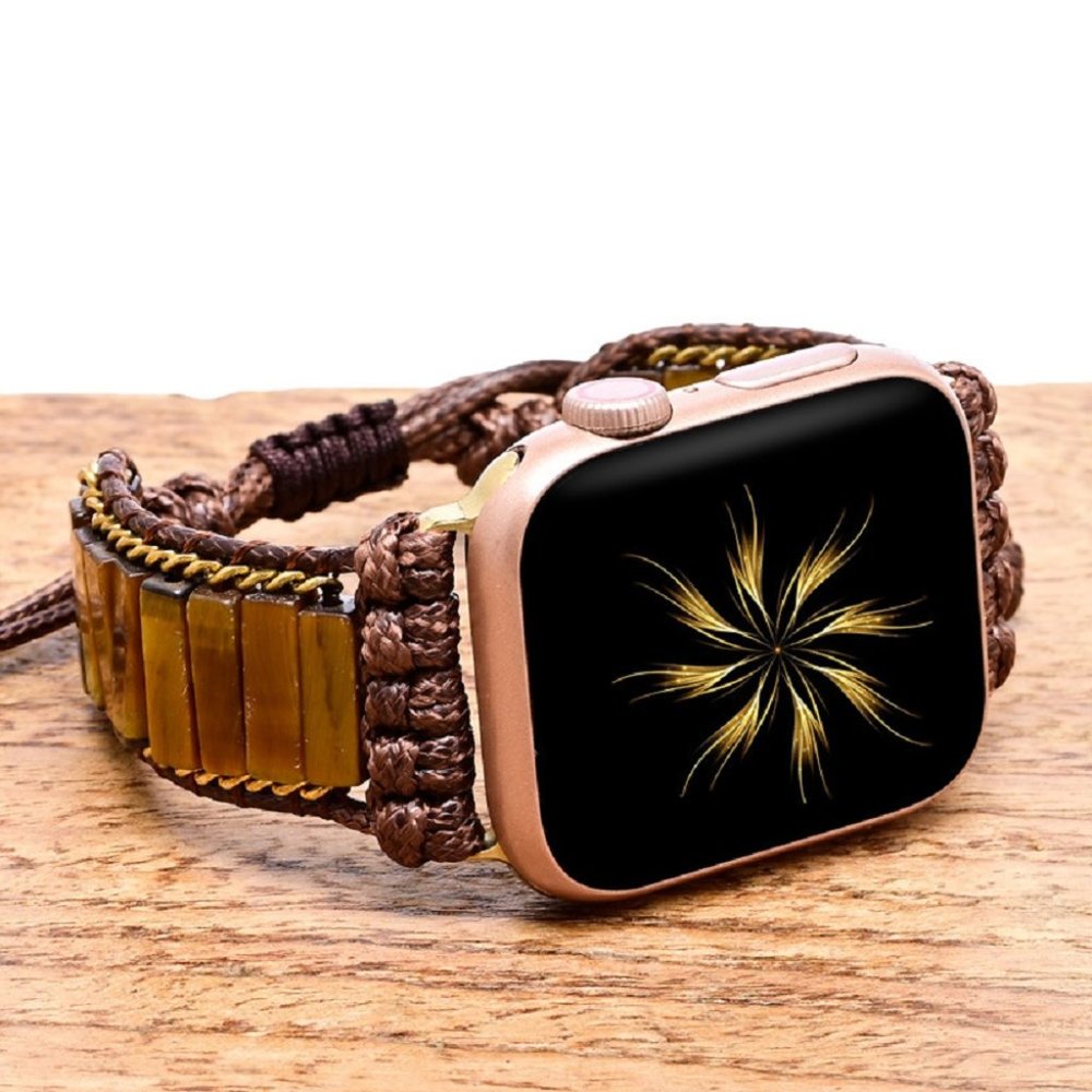 Natural Tiger's Eye Stone Strap Braided Watch Band for 38 40mm Apple iWatch